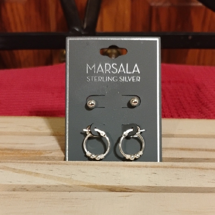 Marsala Sterling Silver Earring Set | Studs + Hoops | Nwt